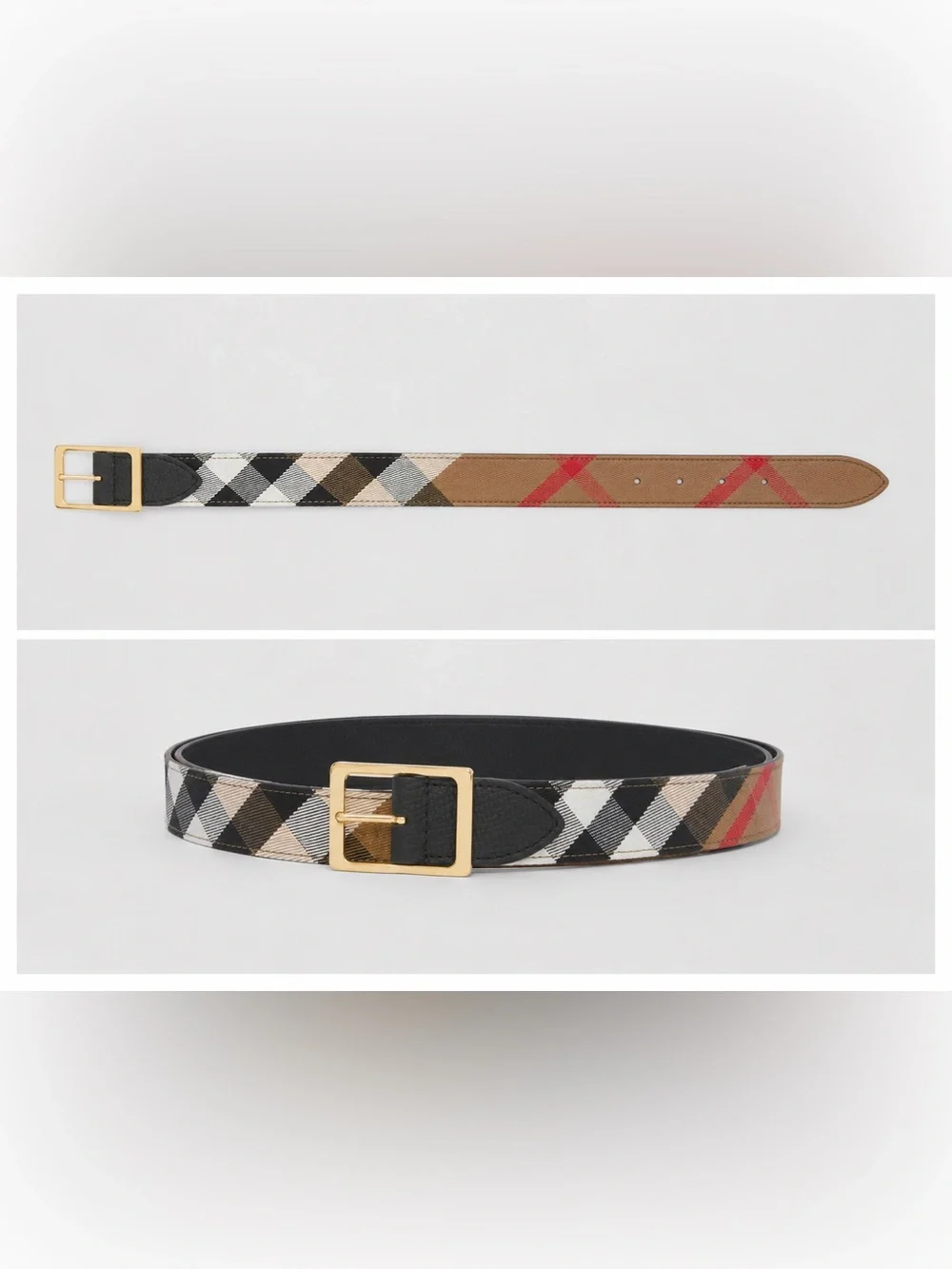 Burberry Classic Check Leather Belt in Beige/Black NEW 75cm